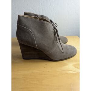 Lucky Brand 9.5 M Shylow Brown Leather Suede Wedge Bootie Boots